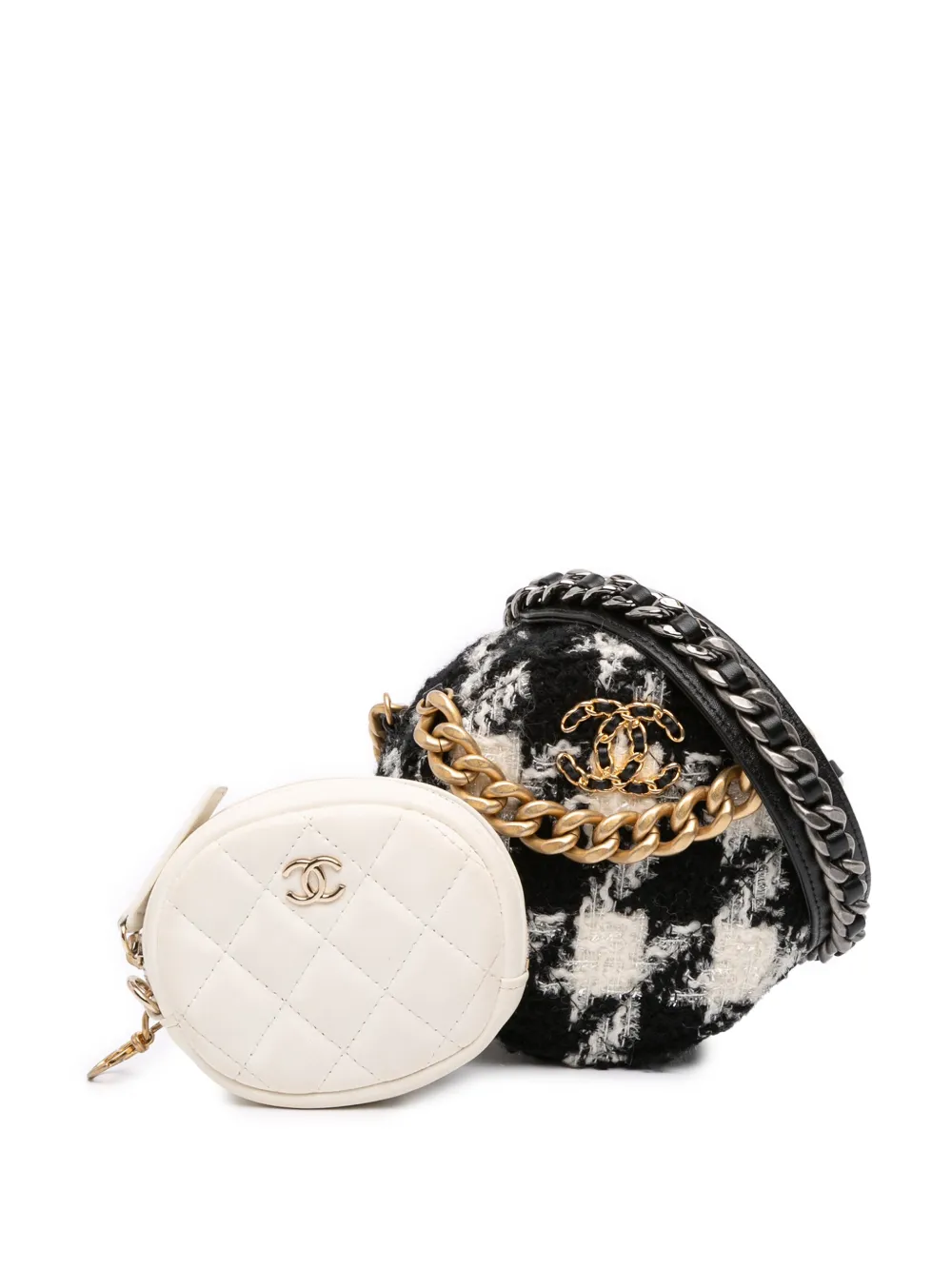 CHANEL Pre-Owned 2019 Tweed 19 Round Clutch with Chain and Coin Purse satchel - Bianco