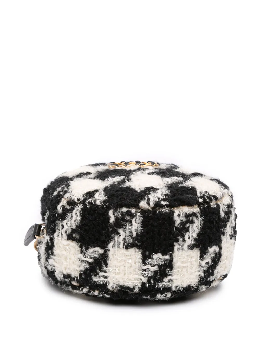 Pre-owned Chanel 2019 Tweed 19 Round Clutch With Chain And Coin Purse Satchel In White