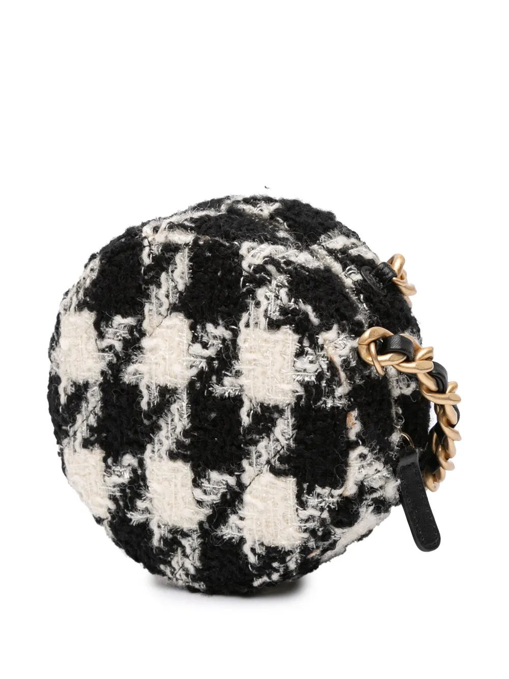 Pre-owned Chanel 2019 Tweed 19 Round Clutch With Chain And Coin Purse Satchel In White