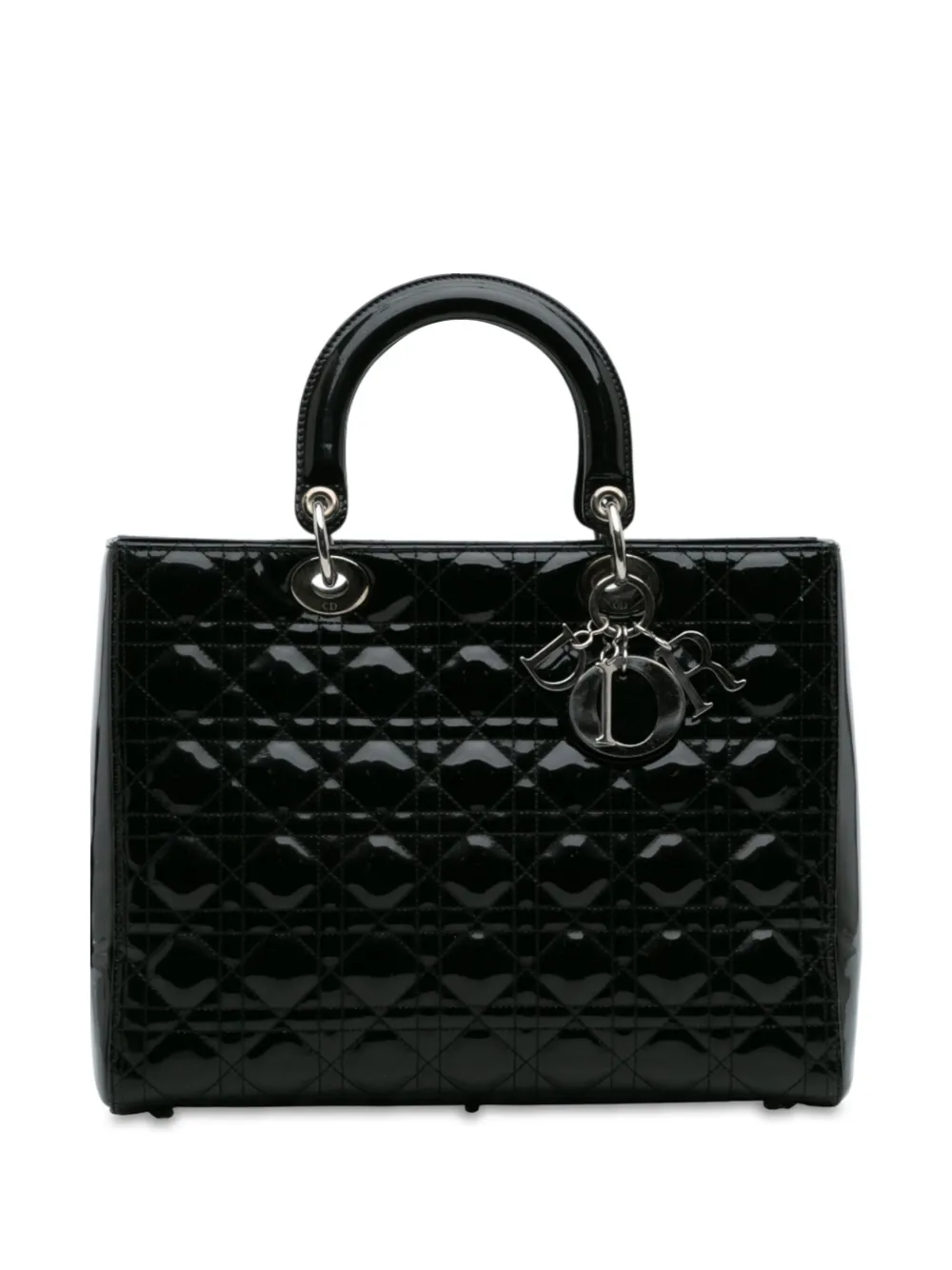 Christian Dior Pre-Owned 2011 ラージ パテント カナージュ レディ ディオール サッチェルバッグ - ブラック