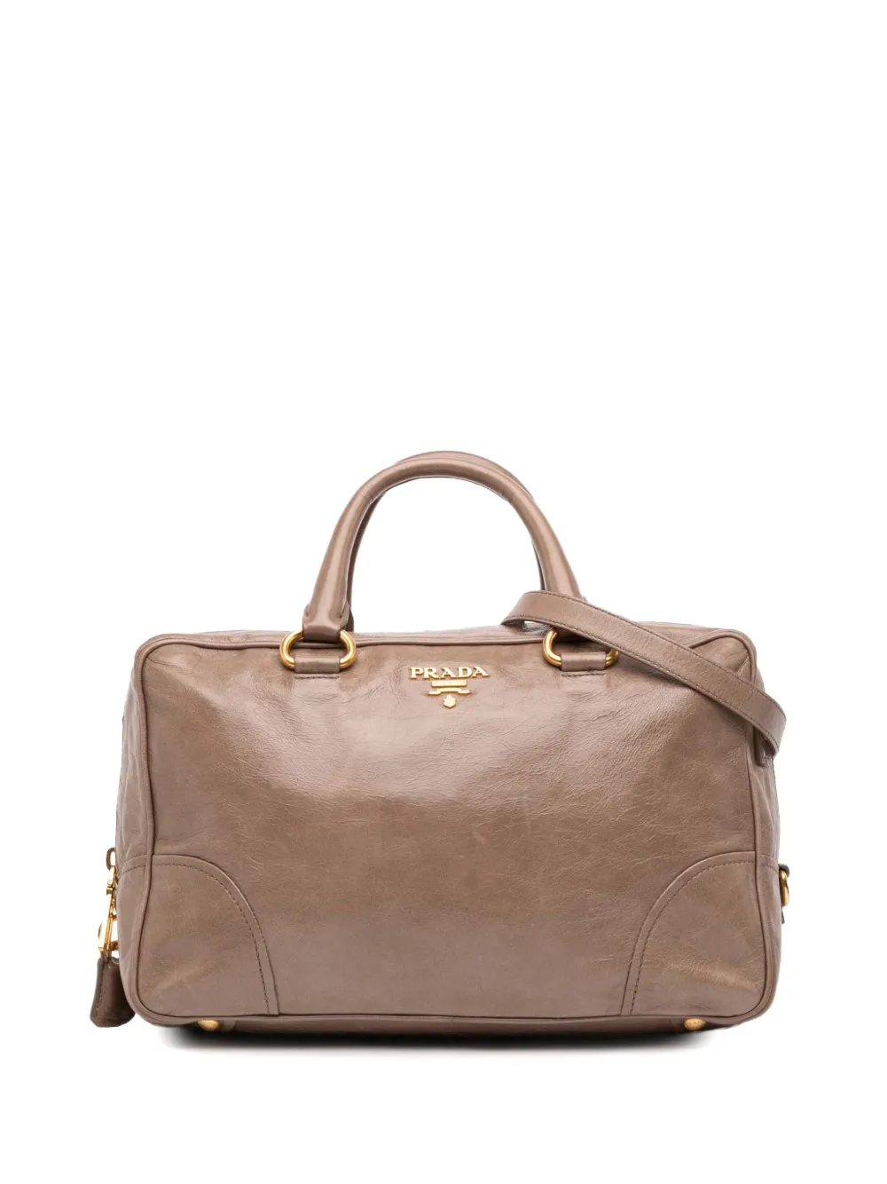 Pre-owned Prada 2000-2025 Vitello Shine Bauletto Satchel In Brown