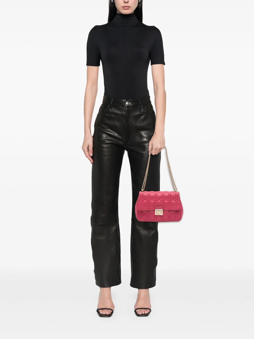 Pre-owned Dior 2014 Large Lambskin Cannage Miss  Flap Shoulder Bag In Pink