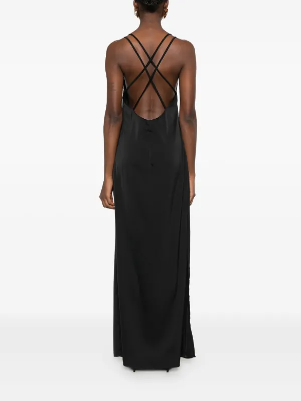 fall brown maxi dress Elegant Slit Ribbon Maxi Dress
