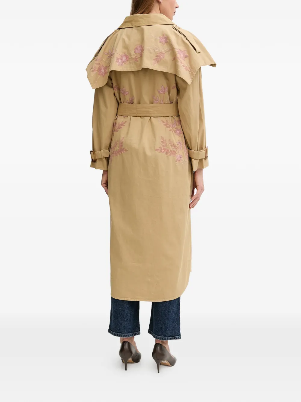  Hoss Intropia Floral-embroidered Belted Coat - Neutrals 