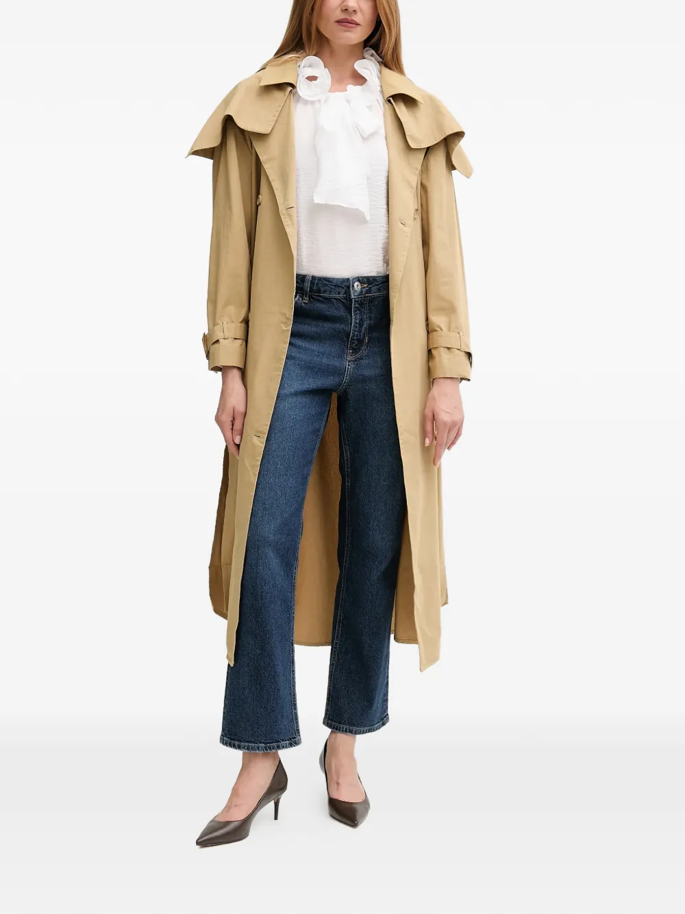  Hoss Intropia Floral-embroidered Belted Coat - Neutrals 