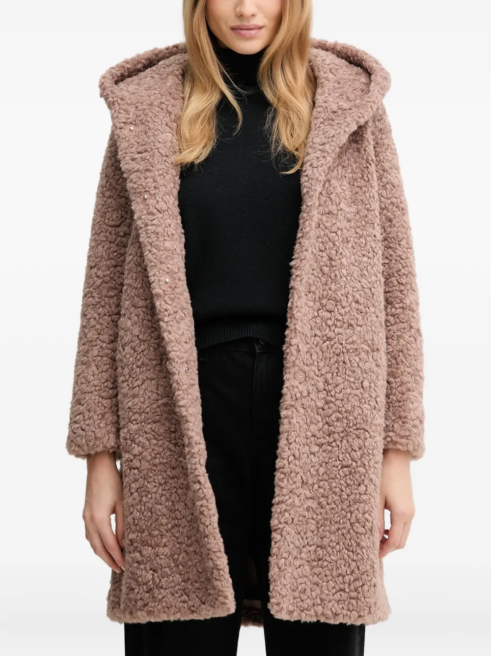 Bomboogie Hooded Zip Coat In Neutral