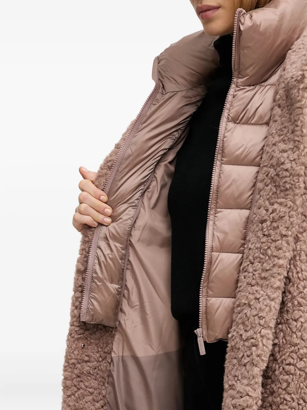 Bomboogie Hooded Zip Coat In Neutral