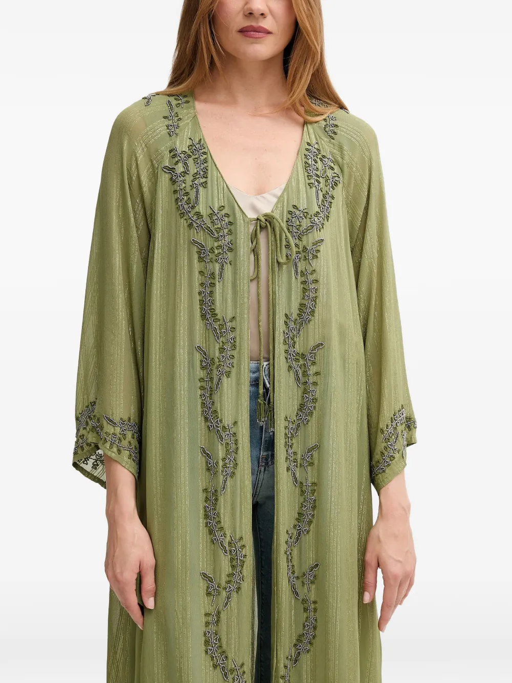  Hoss Intropia Beaded Long-sleeve Top - Green 