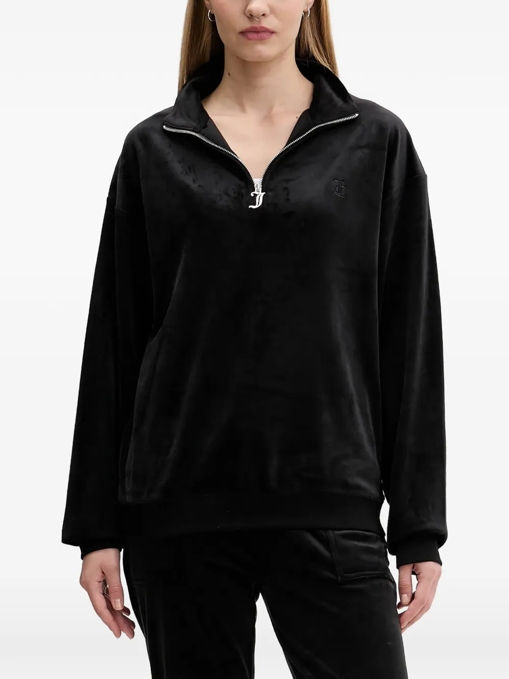 Juicy Couture Zip-up Logo Sweater In Black