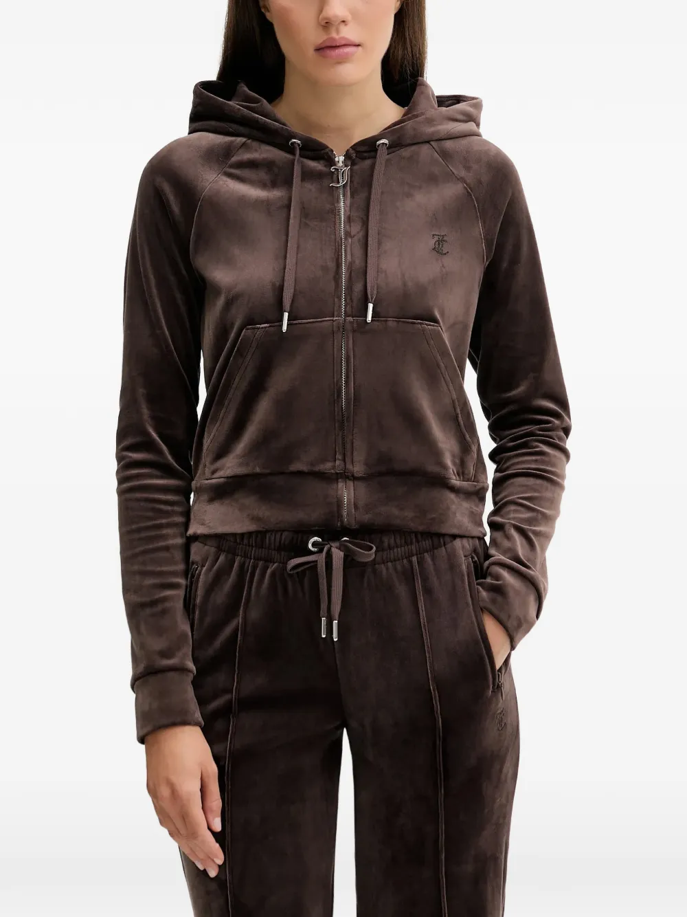 Juicy Couture zip-fastening front-pocket embellished hoodie - Brown