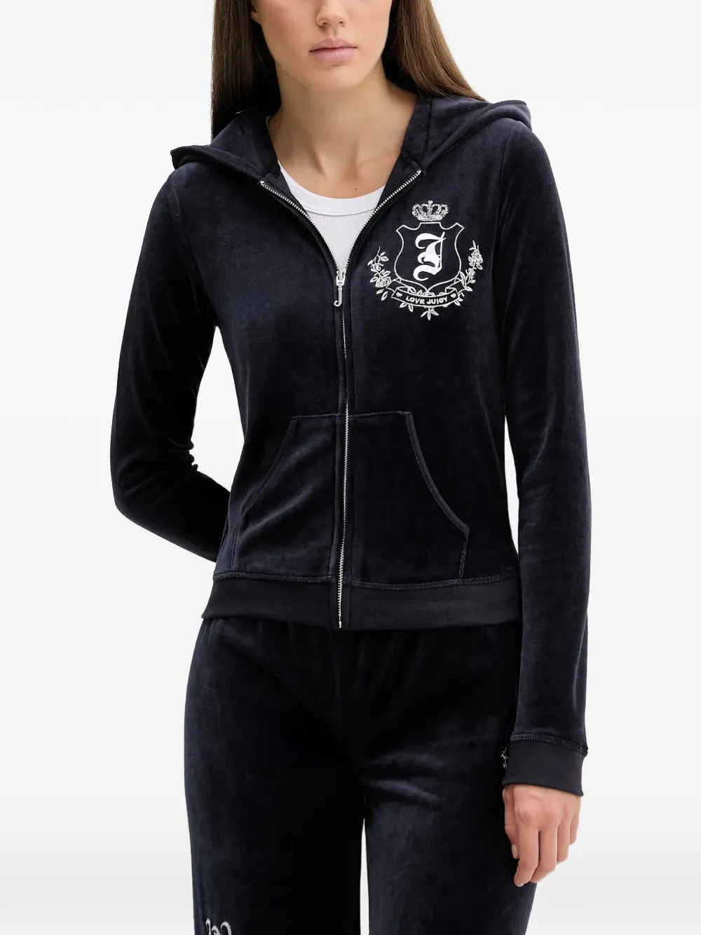 Juicy Couture zip-fastening embroidered-detail hoodie - Blue