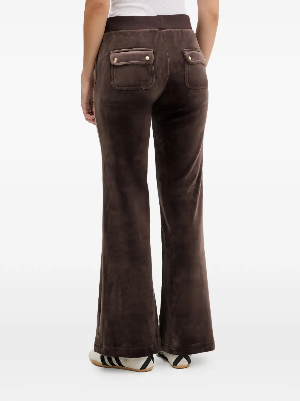 Juicy Couture Womens Java Layla Velvet Straight-leg Mid-rise Stretch-woven Jogging Bottoms In Brown