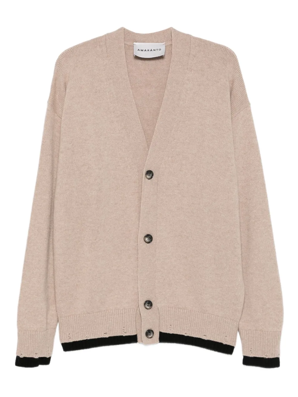 AMARÁNTO 디스트레스드 트리밍 V넥 가디건 | 뉴트럴 | Image 1