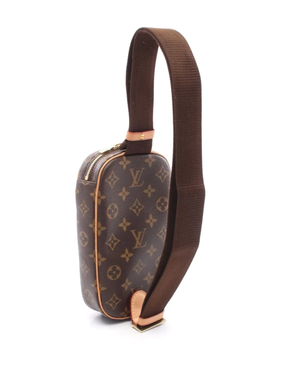 Pre-owned Louis Vuitton 2009 Monogram Pochette Gange Crossbody Bag In Brown