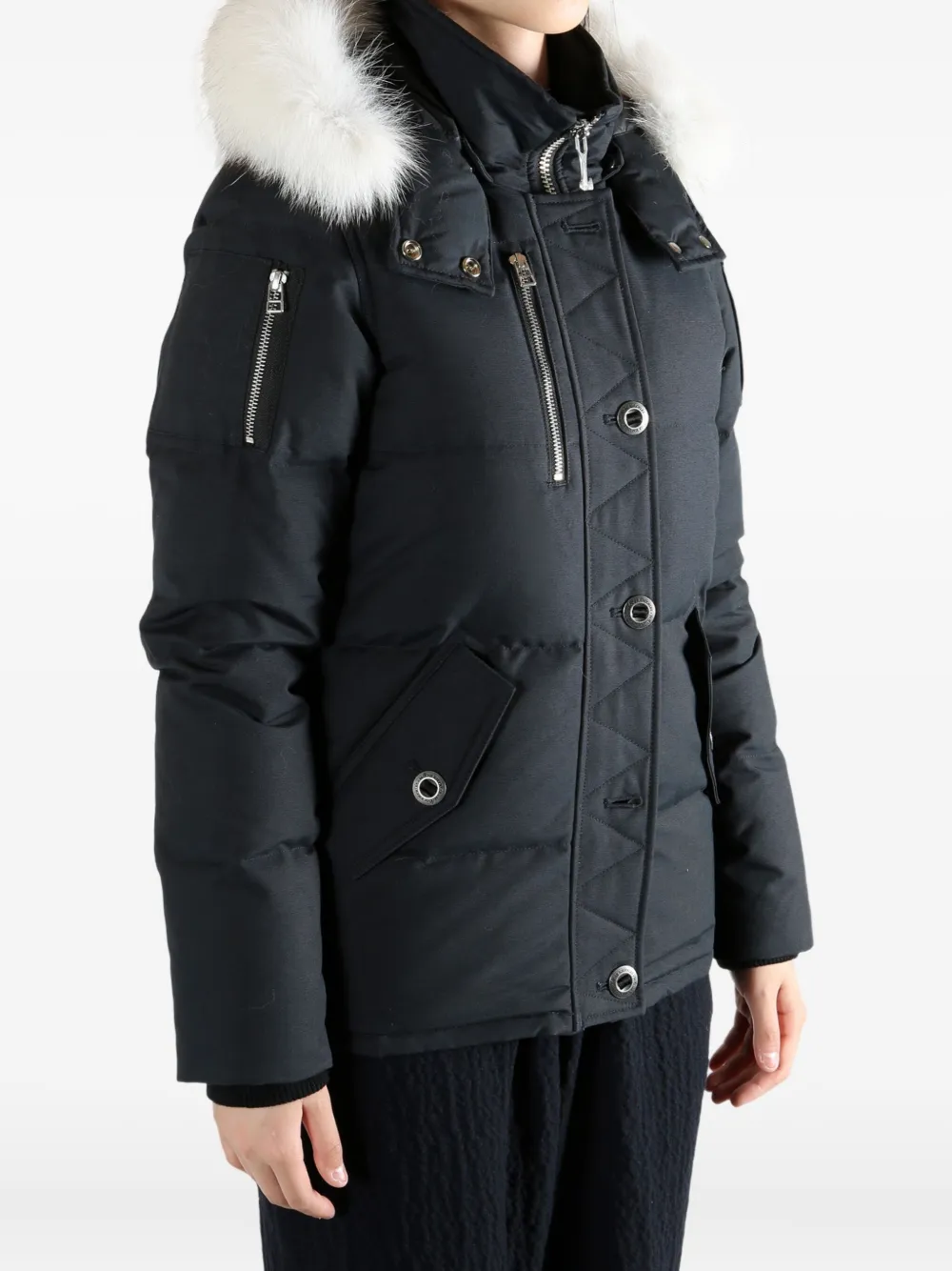 Moose Knuckles Jack met ritssluiting en afwerking van bont Zwart