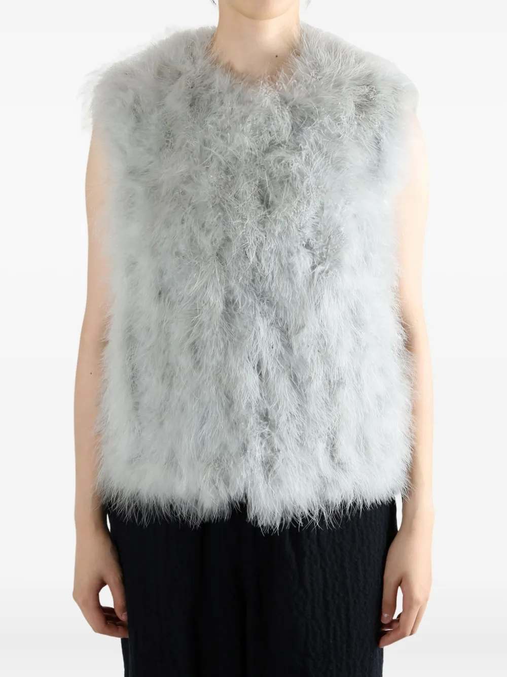 Yves Salomon Feather-texture Sleeveless Top In Gray