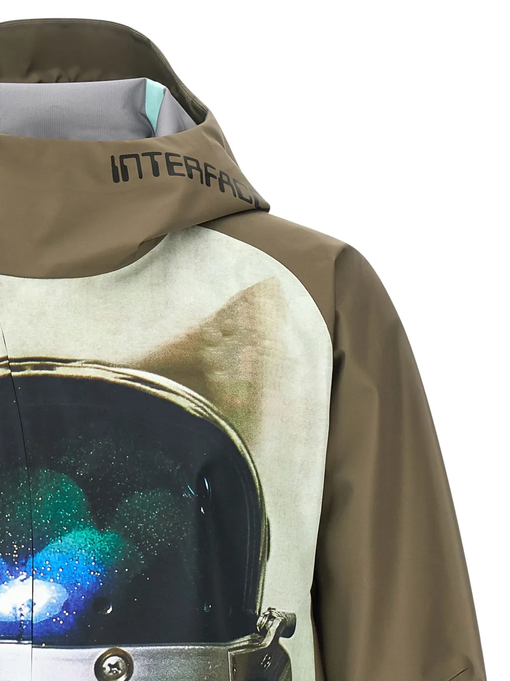 Undercover Water-repellent Nylon Jacket With Futuristic Artwork In Brown