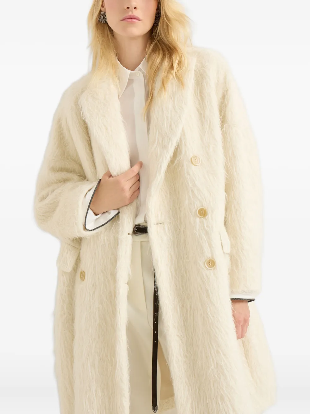 Brunello Cucinelli Double-breasted Coat In Neutral