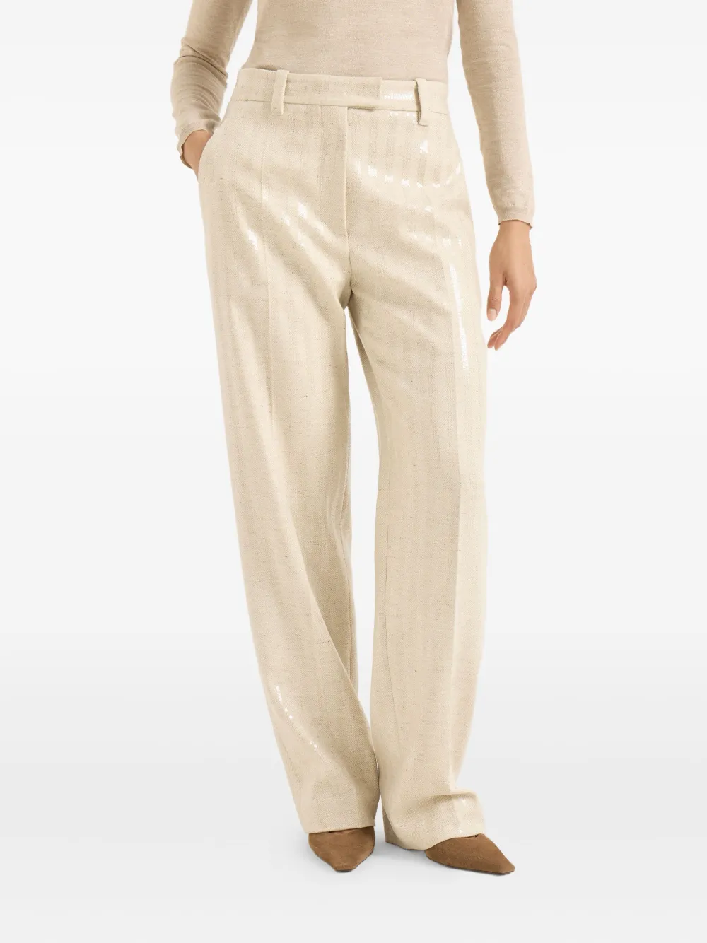 Brunello Cucinelli Wool-cashmere Dazzling Chevron Trousers In Neutral