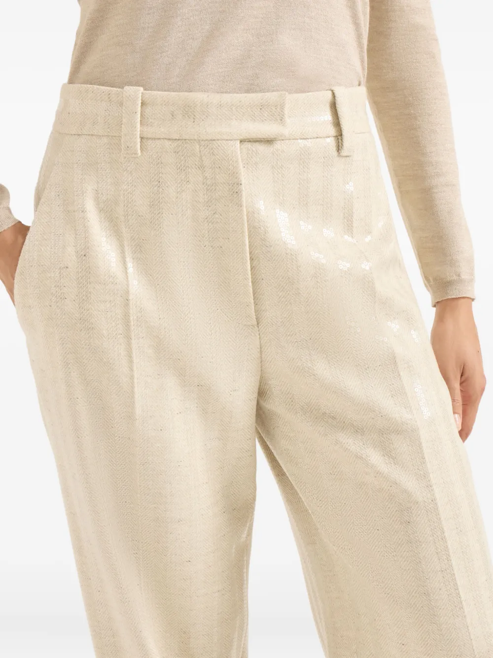 Brunello Cucinelli Wool-cashmere Dazzling Chevron Trousers In Neutral