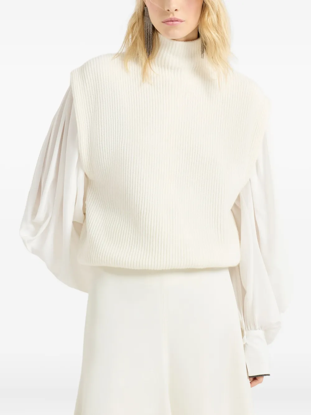 Brunello Cucinelli Ribbed Turtleneck Vest In Neutral