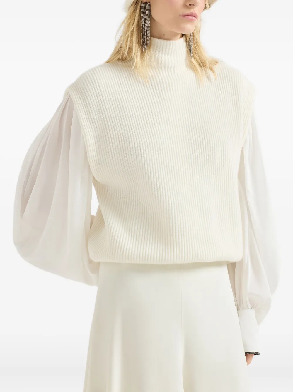 Brunello Cucinelli Ribbed Turtleneck Vest In Neutral