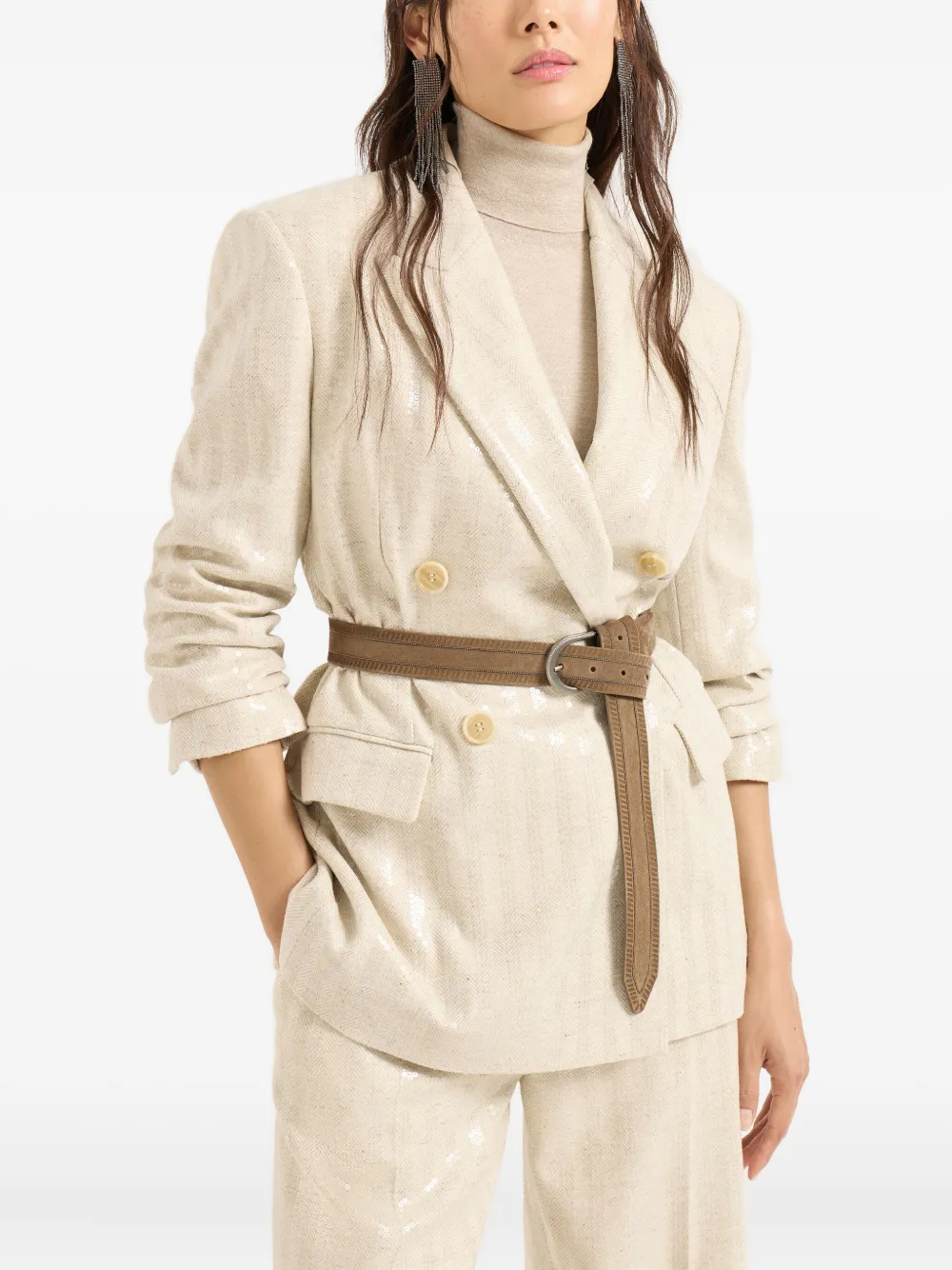 Brunello Cucinelli Wool-cashmere Dazzling Chevron Blazer In Neutral