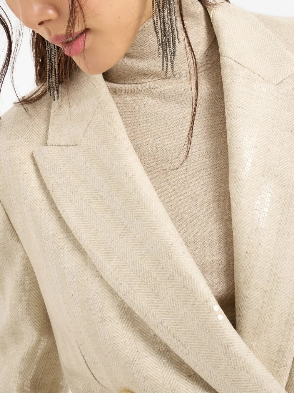 Brunello Cucinelli Wool-cashmere Dazzling Chevron Blazer In Neutral