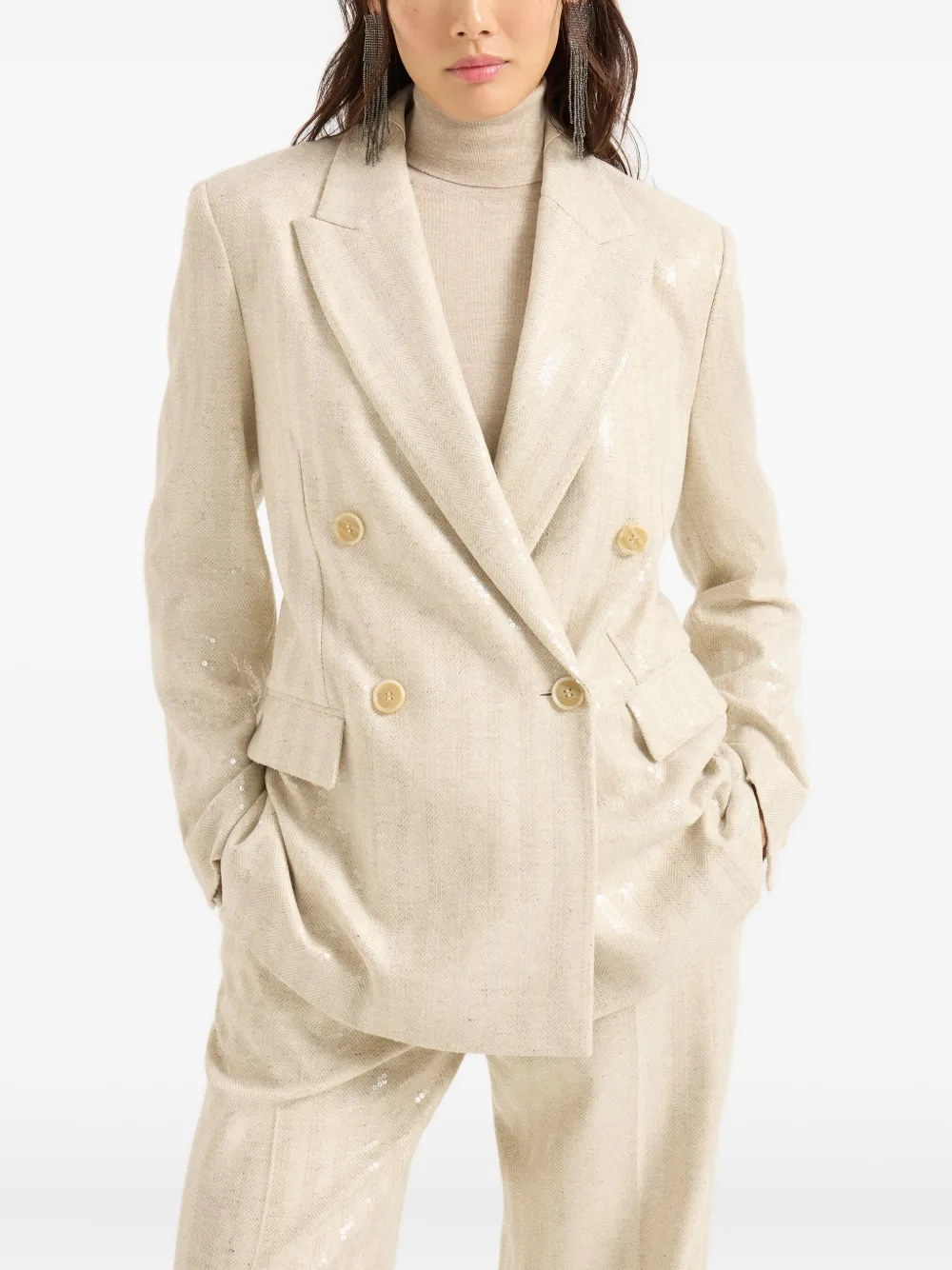 Brunello Cucinelli Wool-cashmere Dazzling Chevron Blazer In Neutral