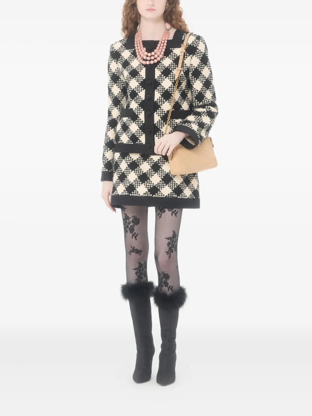 Valentino Garavani Damier blazer met tweed afwerking Zwart