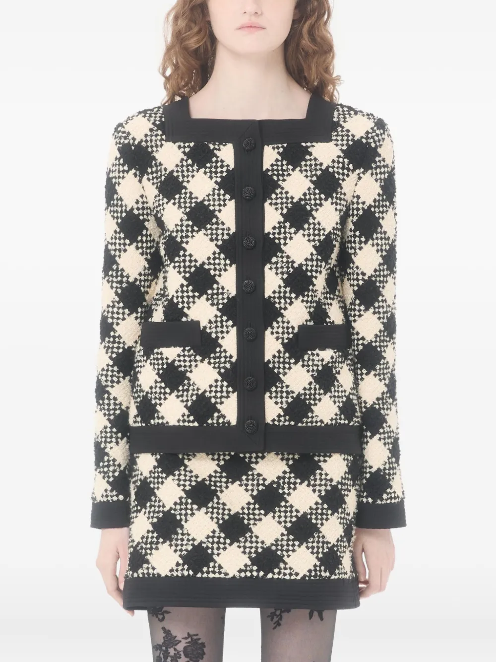 Valentino Garavani Damier blazer met tweed afwerking Zwart