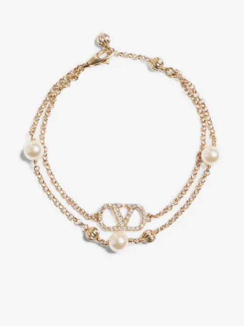 Valentino Garavani Vlogo Signature bracelet in metal pearls and swarovski crystals
