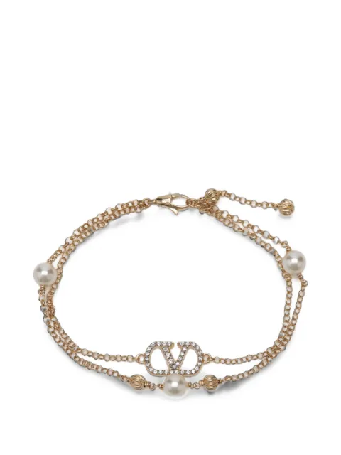Valentino Garavani Vlogo Signature bracelet in metal, pearls and Swarovski crystals
