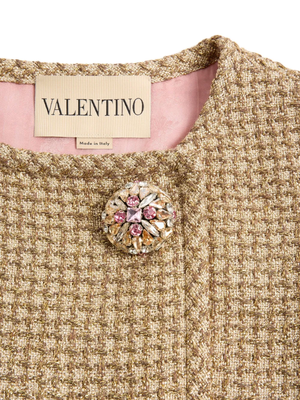 Valentino Short Canestrello Lurex Tweed Dress Woman Gold 40 In Brown