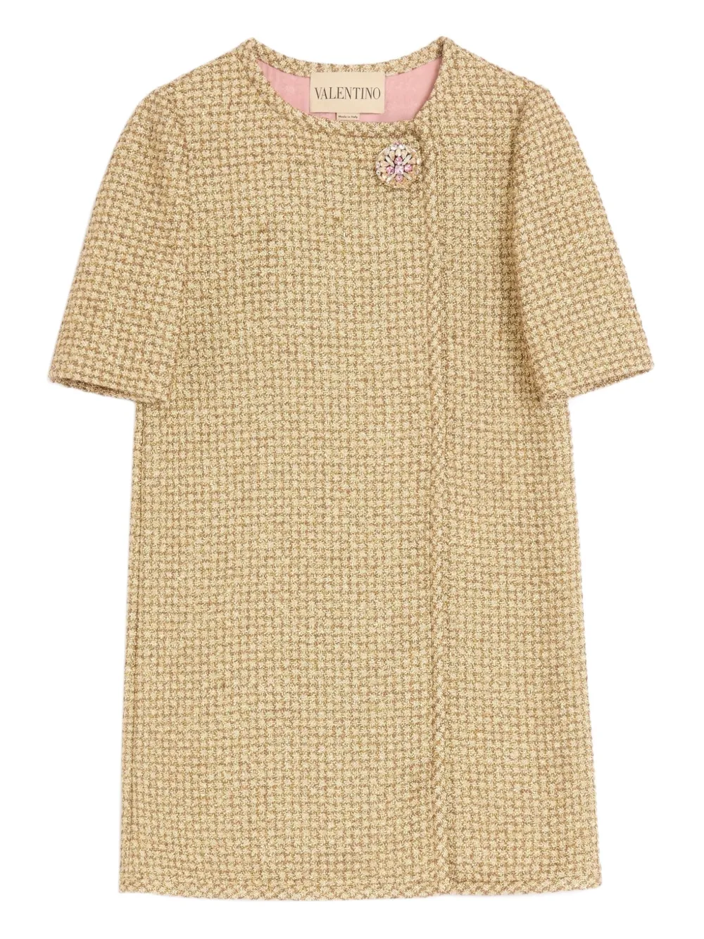 Valentino Lurex Tweed Mini Dress In Brown
