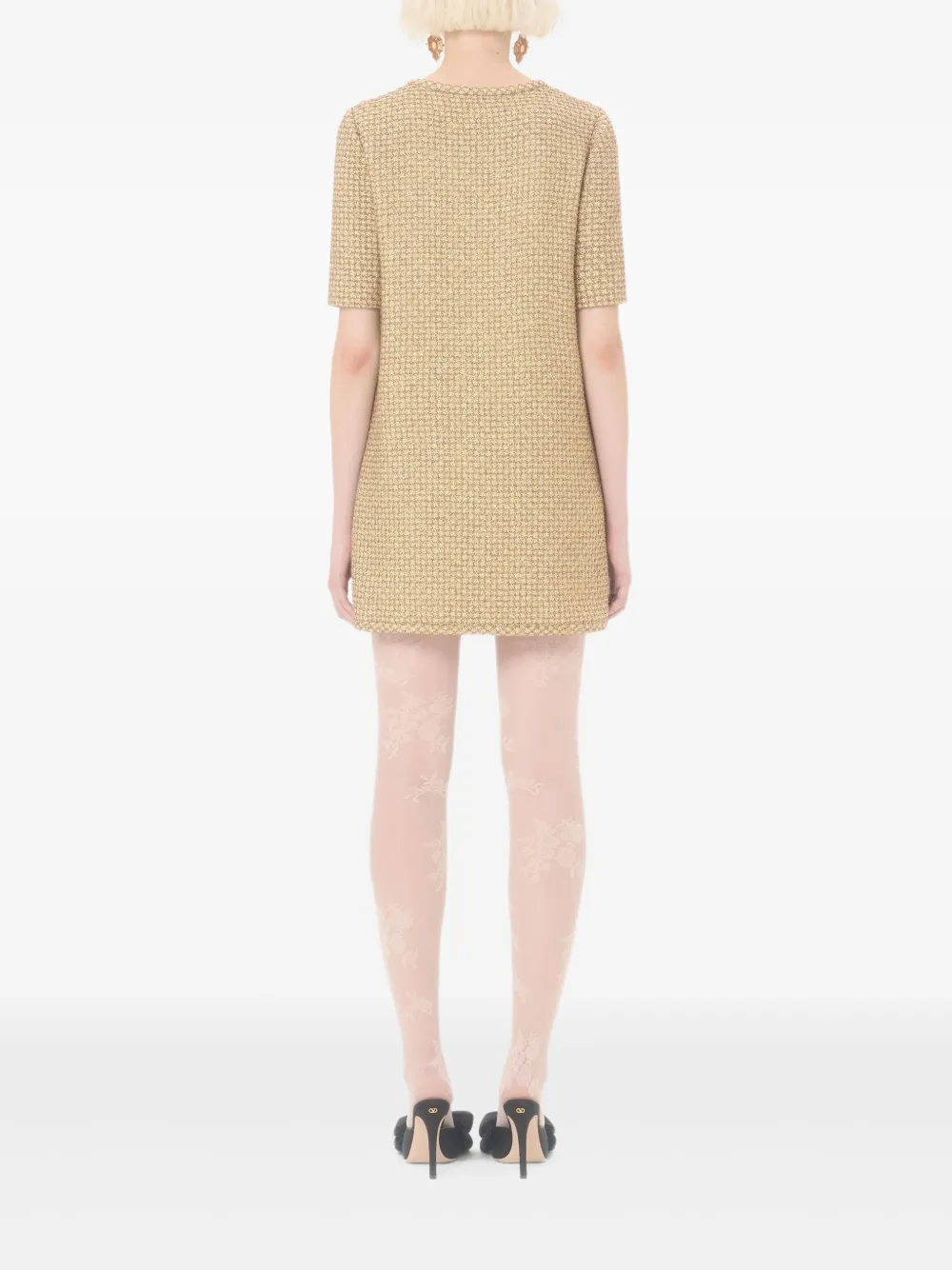 Valentino Short Canestrello Lurex Tweed Dress Woman Gold 40 In Brown