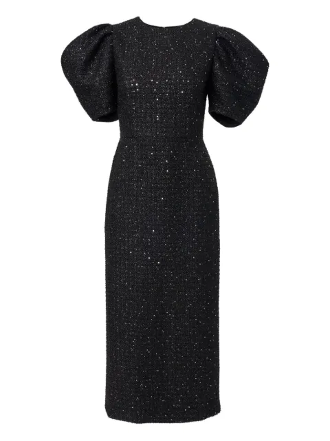 Carolina Herrera tweed puff-sleeve midi dress