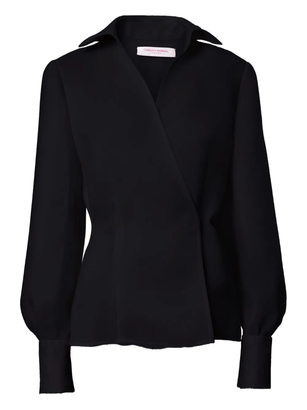 Carolina Herrera Long-sleeve Silk Wrap Blouse In Black