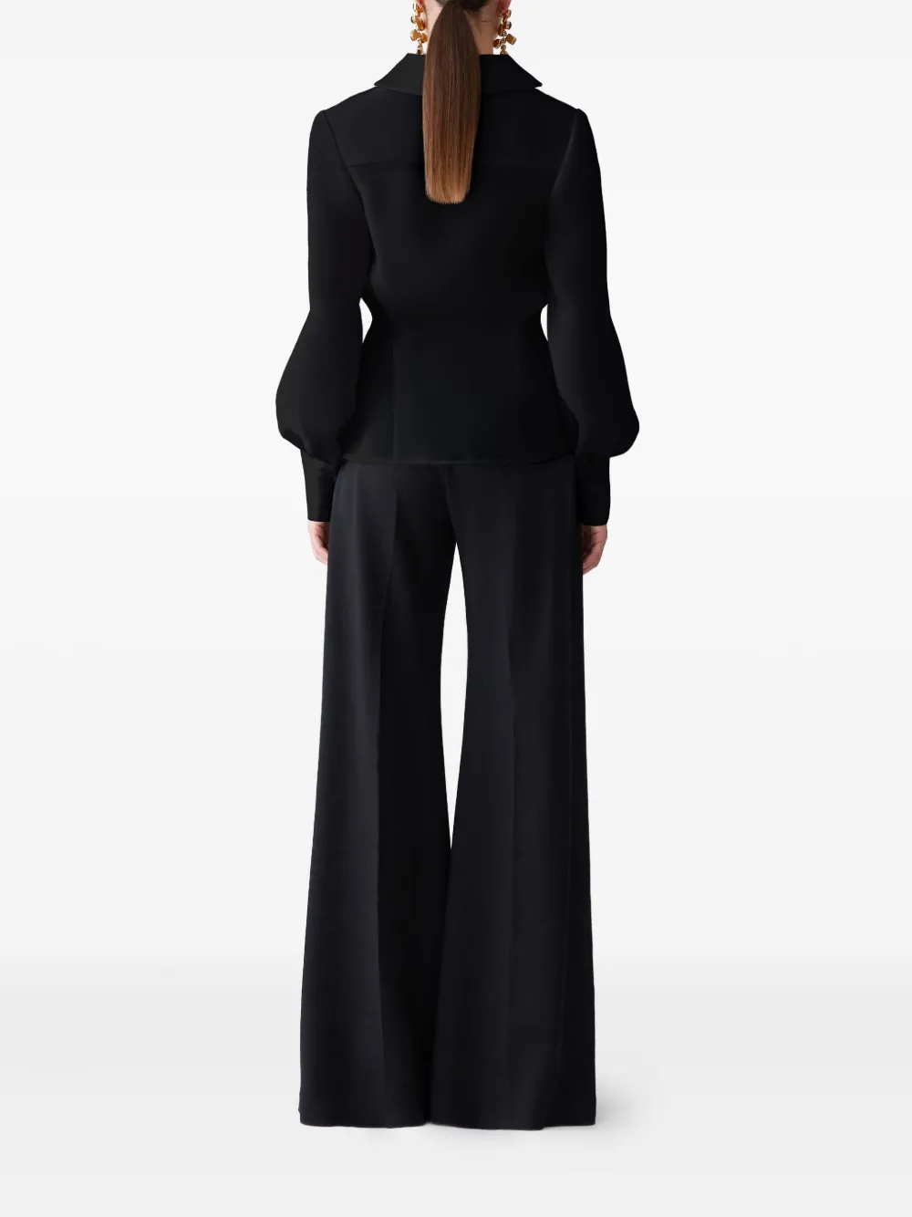 Carolina Herrera Long-sleeve Silk Wrap Blouse In Black