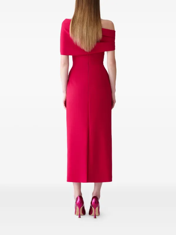 Carolina Herrera Draped off-shoulder Column Midi Dress | Red | FARFETCH