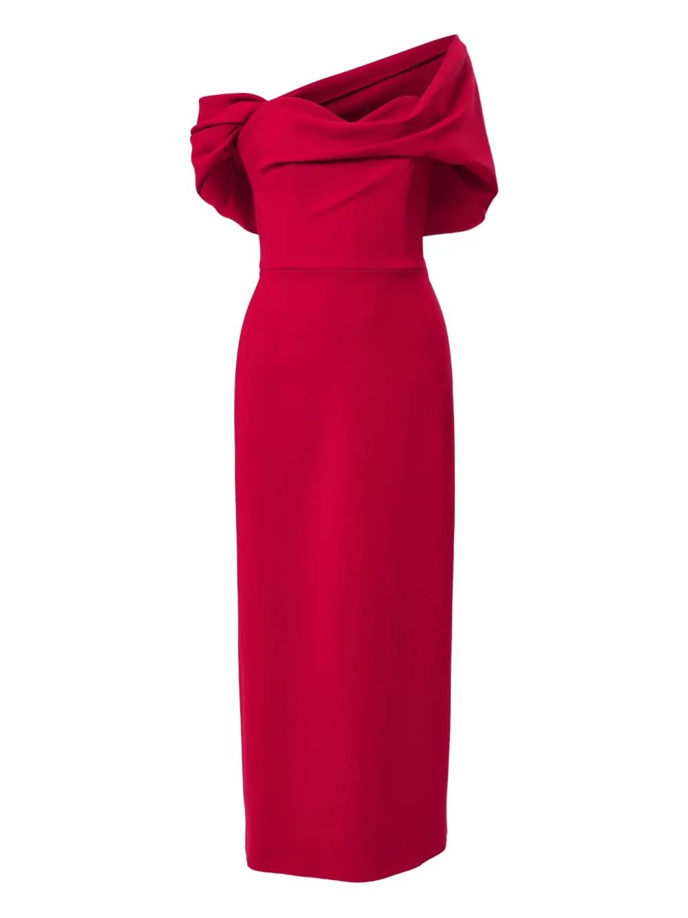 Carolina Herrera Draped Off-the-shoulder Midi Dress In Red