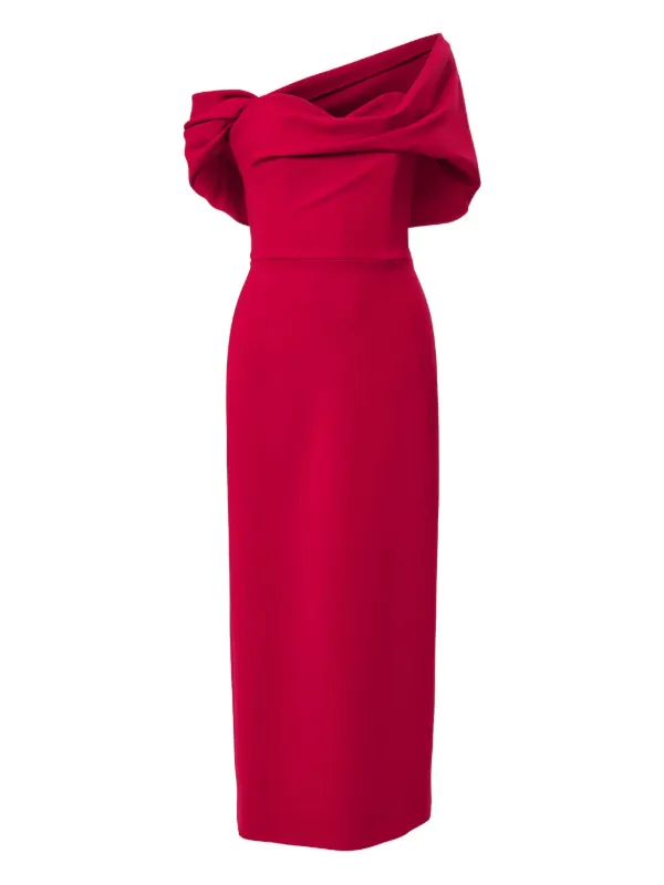knee length dresses for ladies Happy Clothing Off-Shoulder Velvet Floral Maxi Dress in Red