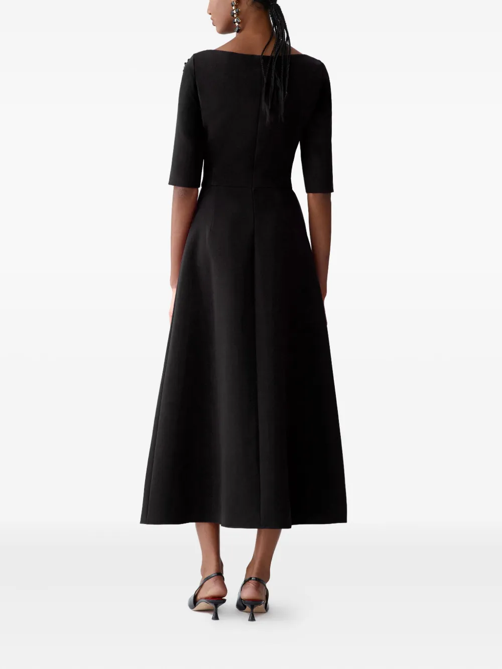 Carolina Herrera Embroidered Boat-neck Midi Dress In Black