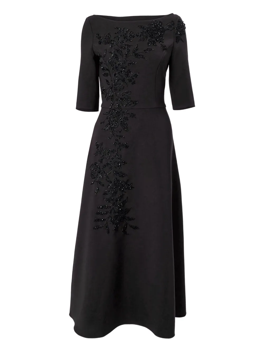 Carolina Herrera Embroidered Boat-neck Midi Dress In Black