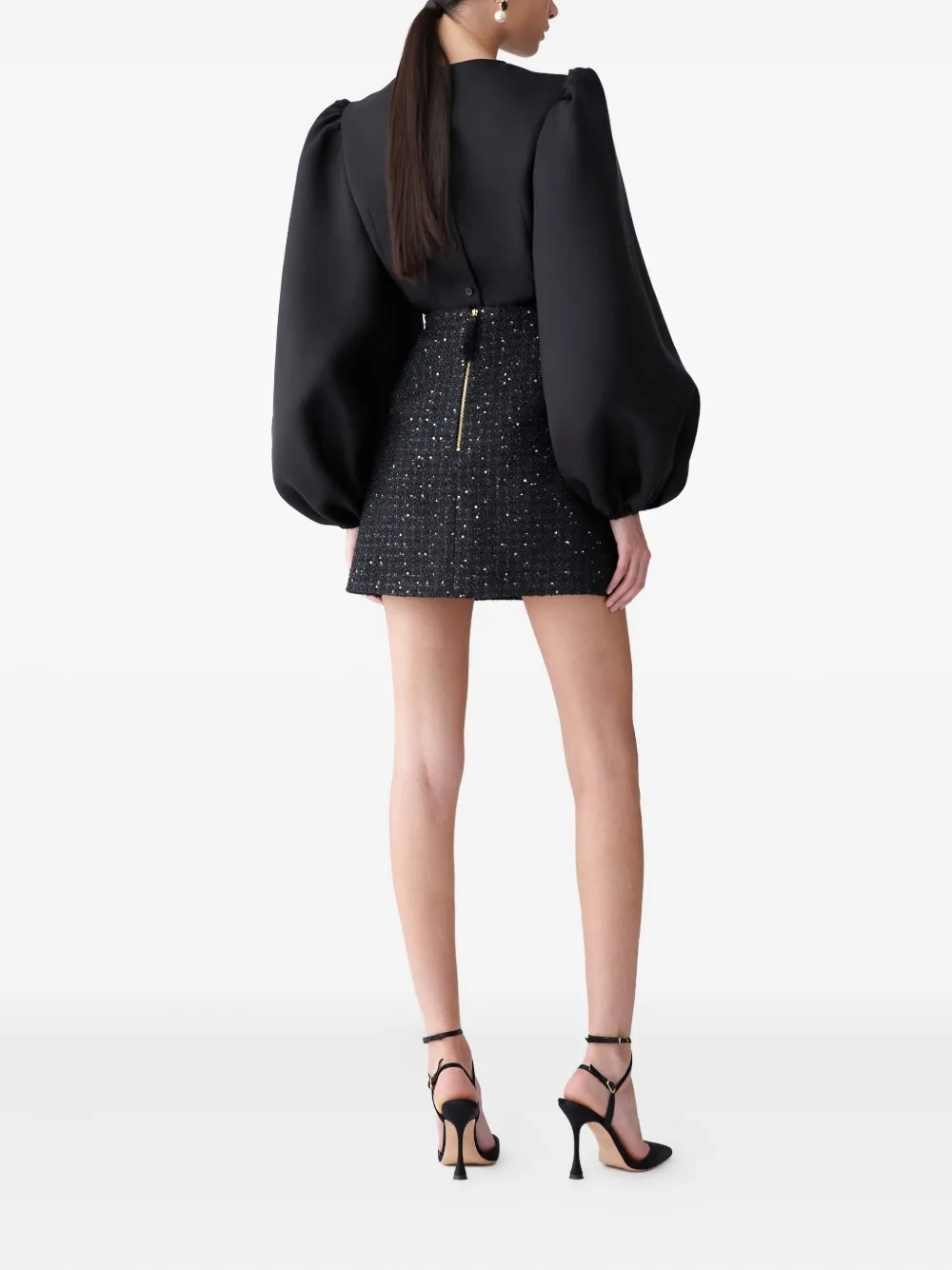 Carolina Herrera Puff-sleeve Silk Gazar Shirt In Black