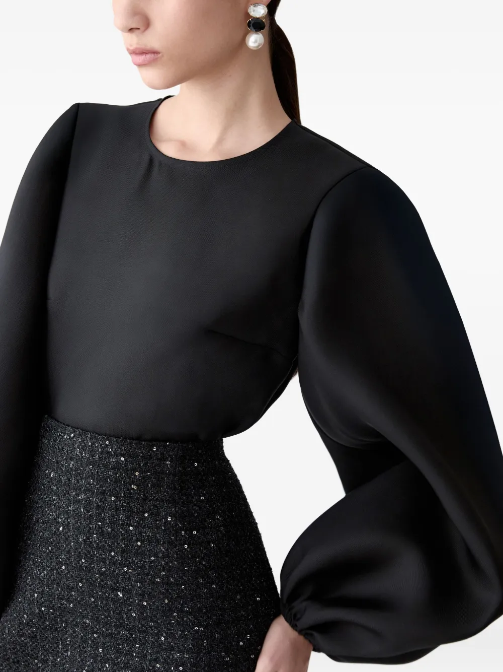 Carolina Herrera Puff-sleeve Silk Gazar Shirt In Black