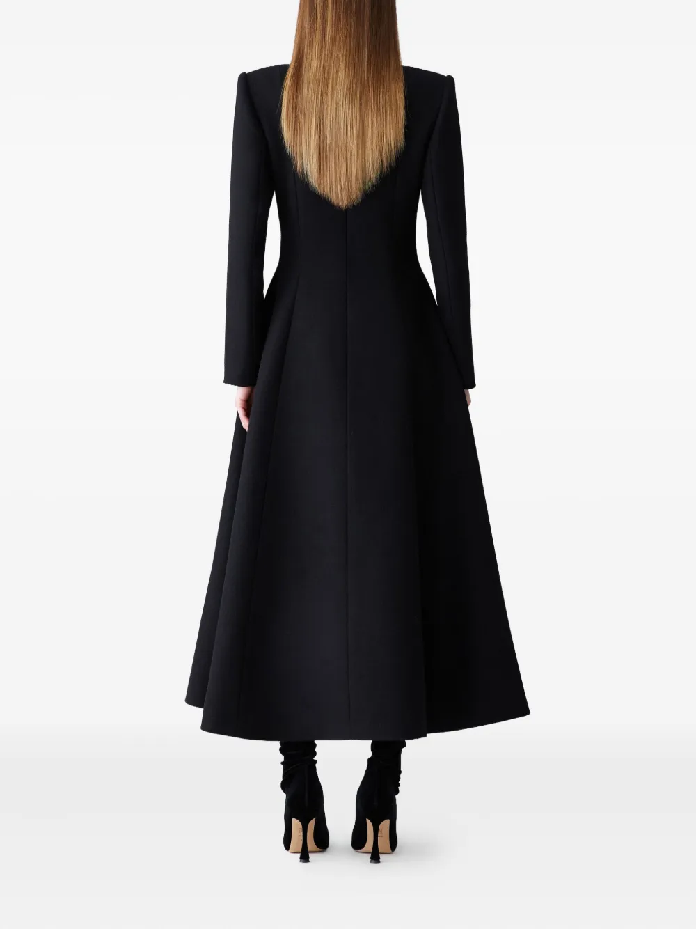 Carolina Herrera Chrysanthemum-embroidered A-line Coat In Black