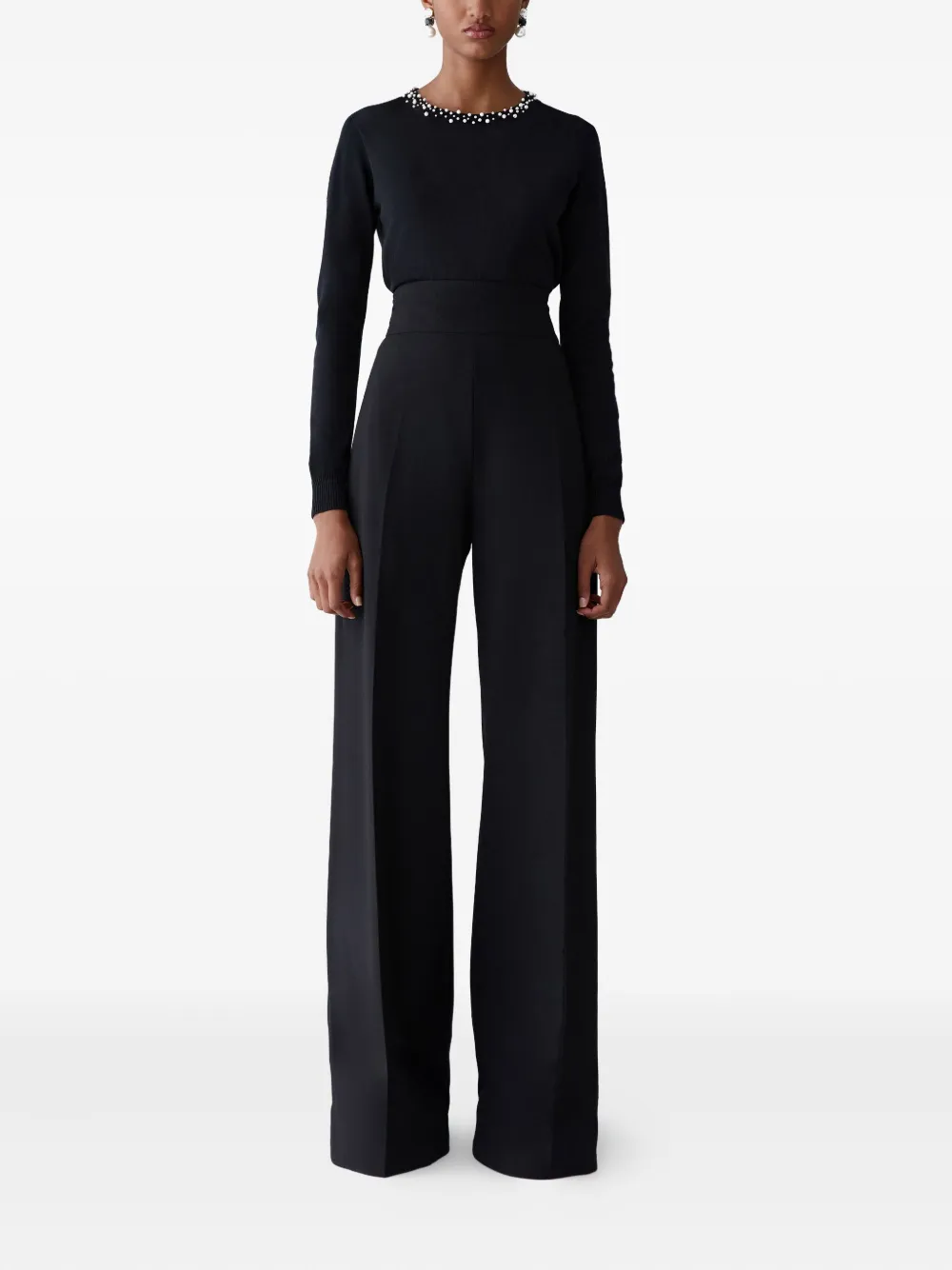 Carolina Herrera Pearl-embroidered Sweater In Black