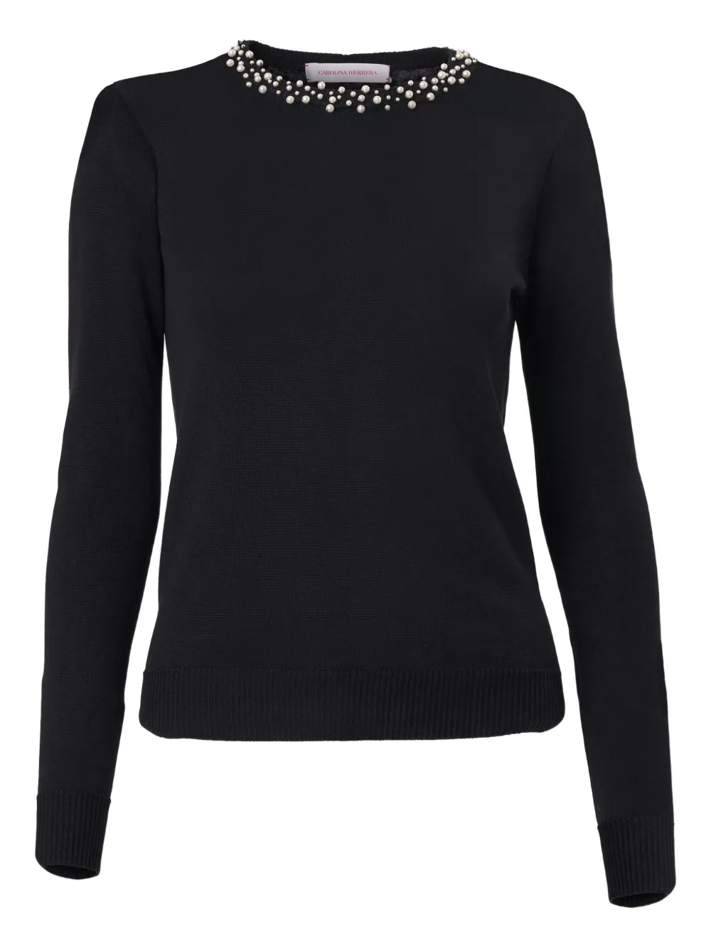 Carolina Herrera Pearl-embroidered Sweater In Black