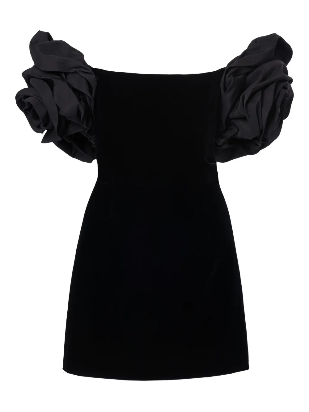Carolina Herrera Off-shoulder Rosette Velvet Mini Dress In Black